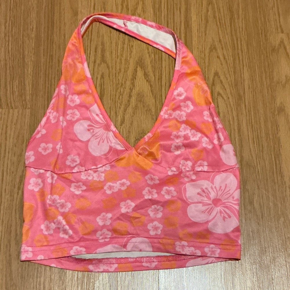 Pink Floral Halter Top Tropical 🌺
